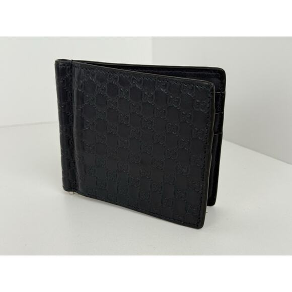 Gucci Guccissima Black Leather Money Clip Card Holder - Picture 1 of 7